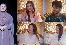 Sana Khan with celebrity guests on her Ramzan show, celebrating Eid.