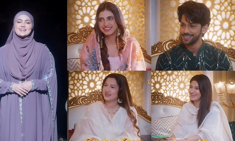 Sana Khan with celebrity guests on her Ramzan show, celebrating Eid.