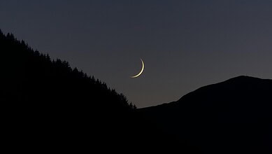 Crescent moon over mountains in Hyderabad for Ramzan moon sighting meeting.