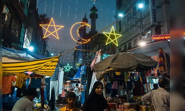 Festive market scene with Ramadan decorations in Turkey and Singapore during Ramzan 2026.