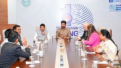 Telangana Chief Minister Revanth Reddy along with IT Minister Sridhar Babu at Bio Asia 2026