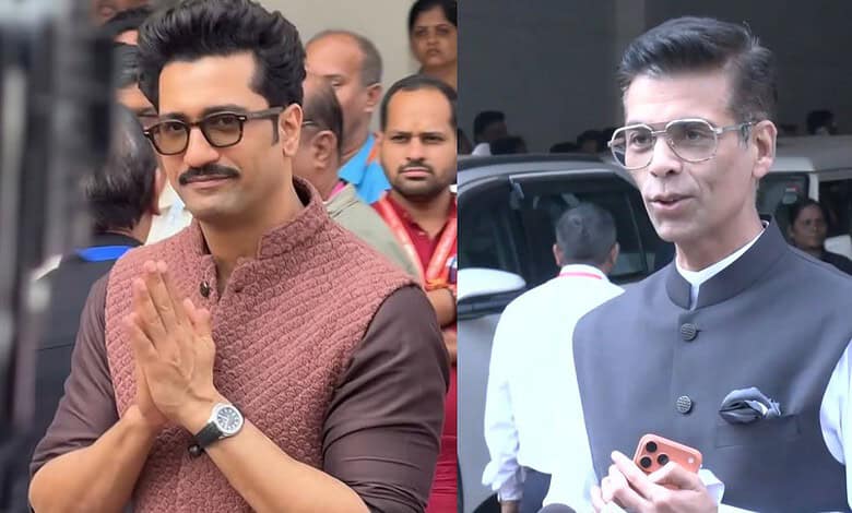 Vicky Kaushal (left) and Karan Johar (right) attend RSS's centenary year event in Mumbai