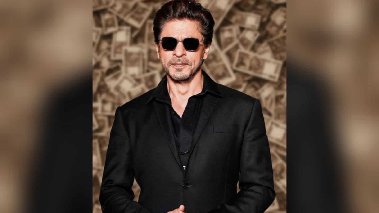 SRK with sunglasses in front of money background, reflecting his financial comeback after losses.