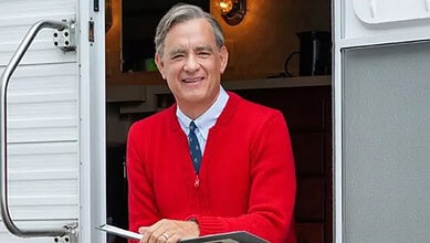 Tom Hanks portraying Abraham Lincoln in a film scene from 'Lincoln in the Bardo'.
