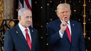 Donald Trump and Benjamin Netanyahu during White House meeting.
