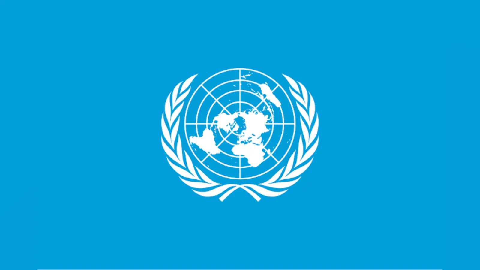 United Nations emblem on a blue background.
