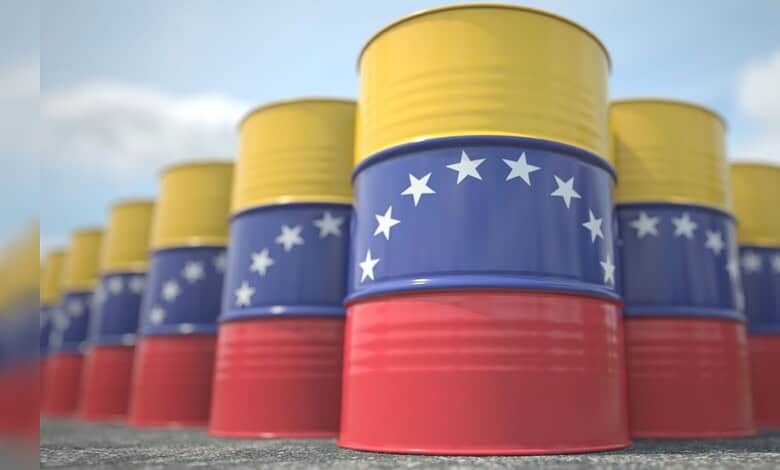 Oil barrels painted with the colours of the Venezuelan flag.