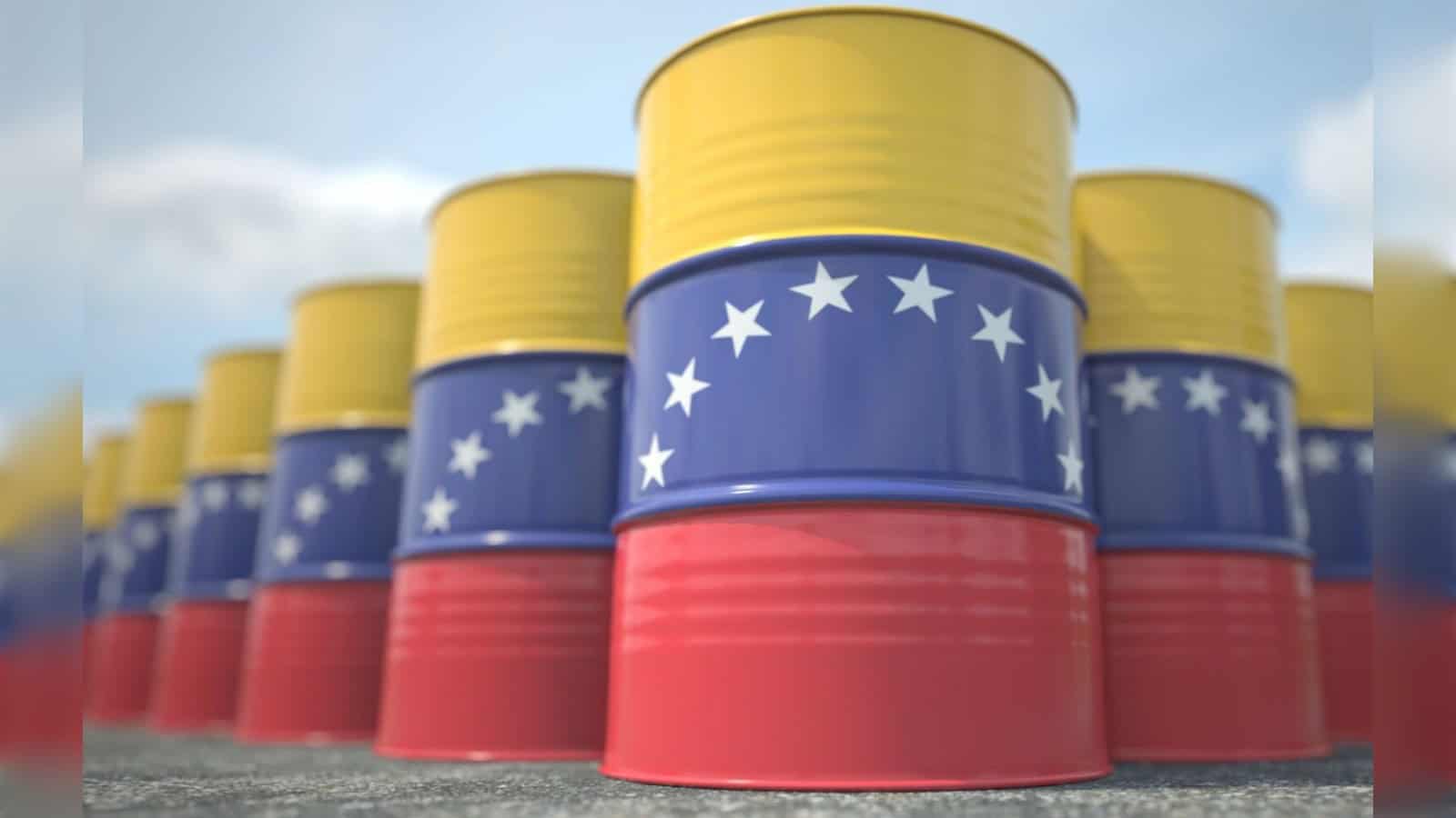 Oil barrels painted with the colours of the Venezuelan flag.