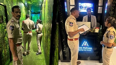 Police officers raid Hyderabad gambling den, arrest five suspects during crackdown.