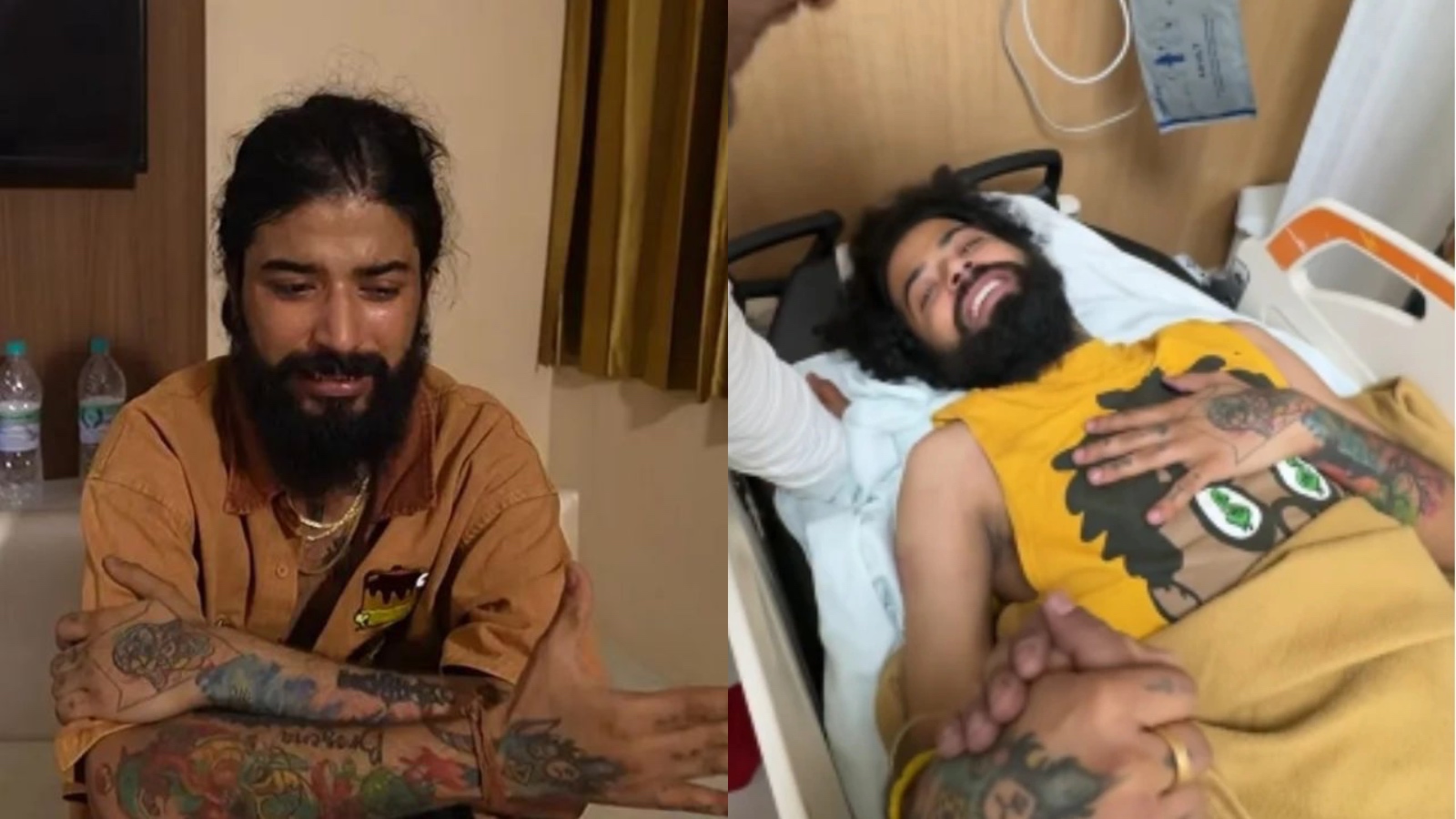 Anurag Dobhal lying in hospital bed, receiving medical care amid health concerns.