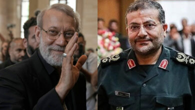 Ali Larijani (left) Gen Gholam Reza Soleimani (right)