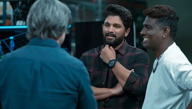 Bollywood superstar discussing the upcoming AA22xA6 film's first look with team members.