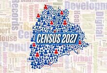Map of Telangana with census data icons for 2027 in Hyderabad and districts.