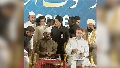 Telangana Chief Minister at a communal harmony event during Dawat-e-Iftar in Hyderabad.
