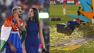 Cricket player Hardik Pandya and a woman at a public event, with a focus on the controversy involving the.