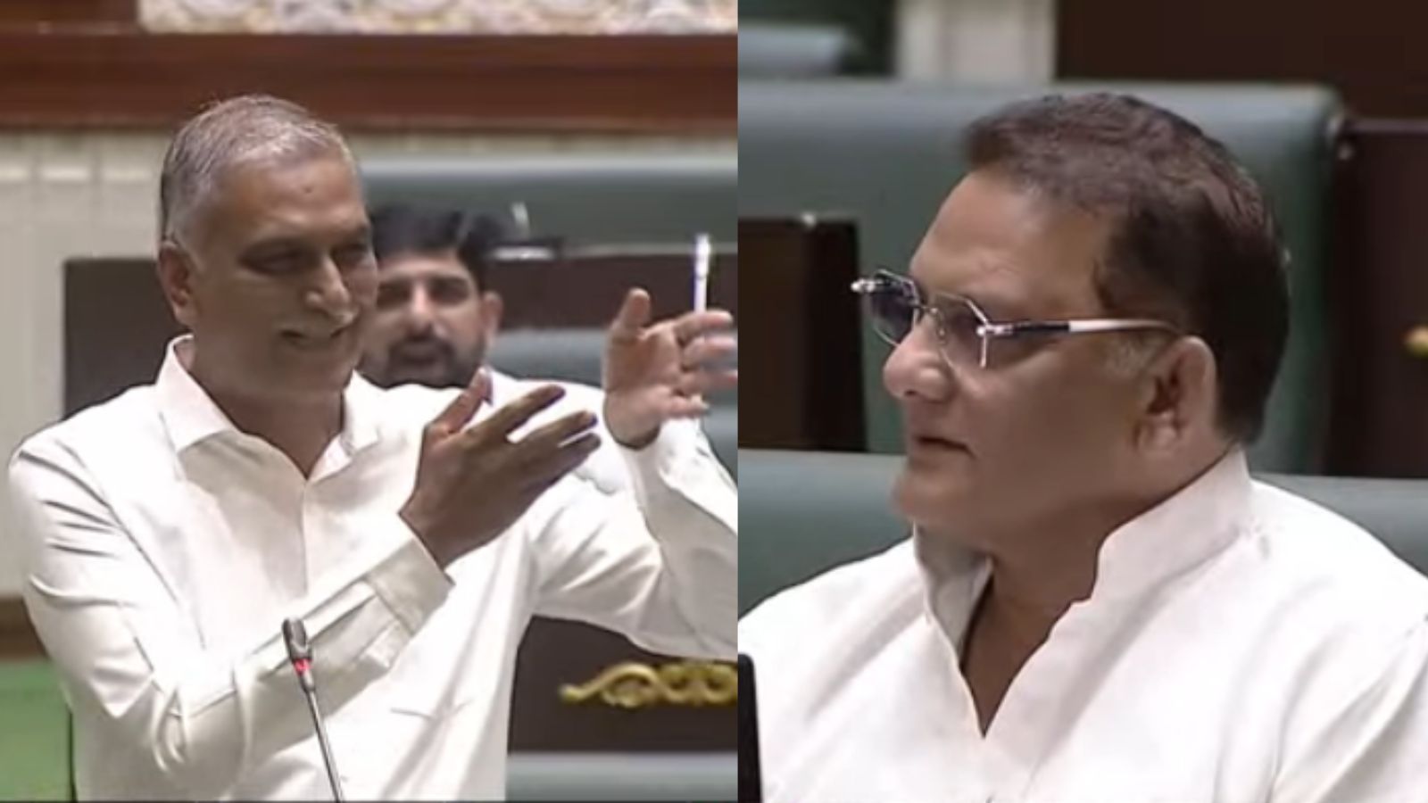 Siddipet MLA T Harish Rao expresses doubts over the intentions of the Congress government for making Mohammad Azharuddin the minorities welfare minister, during the assembly session held on Wednesday, March 25, 2026.