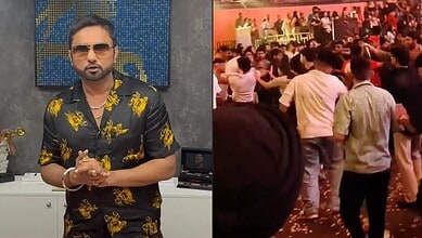 Honey Singh performing at a crowded concert with fans and a lively atmosphere.