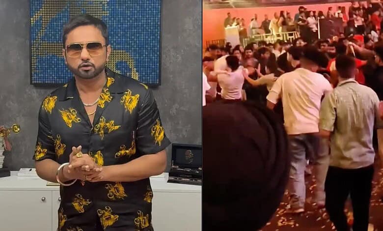Honey Singh performing at a crowded concert with fans and a lively atmosphere.