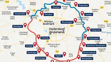 Hyderabad city map highlighting major locations and routes for travel and navigation.