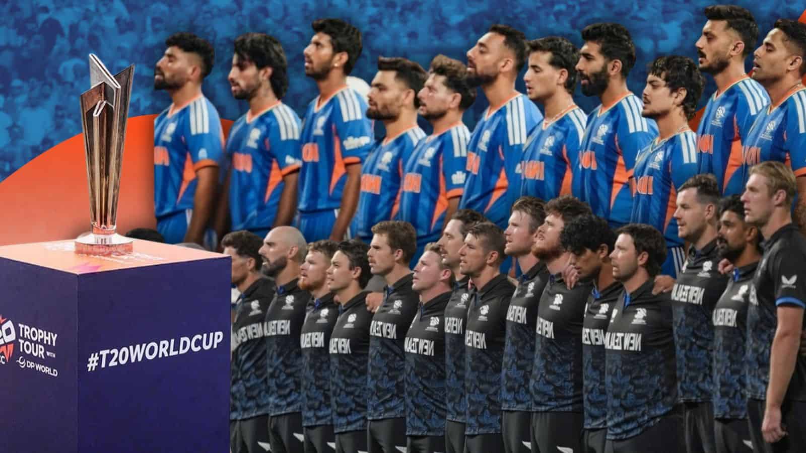 Indian cricket team players standing in a line before the T20 World Cup final.
