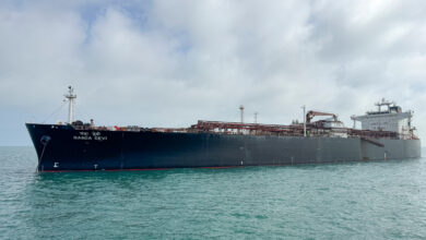 Indian-flagged LPG carrier Nanda Devi, carrying 46,500 MT LPG for ship-to-ship transfer, arrives at Vadinar port, in Gujarat