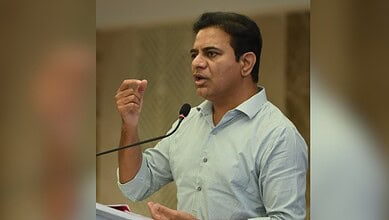 KTR speaking at a press conference about LPG price freeze and cylinder availability.