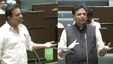 The image shows BRS Working President KTR and Legislative Affairs Minister debating Hyderabad Metro takeover from L&T by Congress government in the Telangana assembly session on Thursday, March 26, 2026.