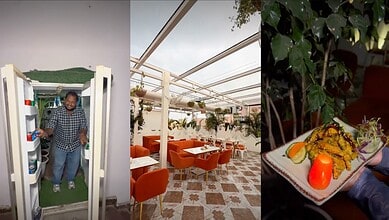 Secret rooftop café in Hyderabad concealed behind a fridge door, offering a unique dining experience and.