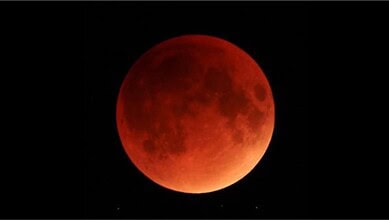 Bright red lunar eclipse visible over Telangana and Andhra Pradesh during the 2026 celestial event.
