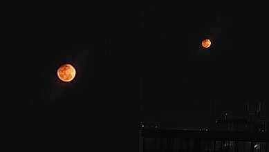 Blood Moon during total lunar eclipse over Hyderabad sky.