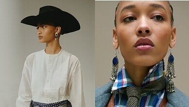 Elegant woman wearing statement jhumkas and stylish outfit.