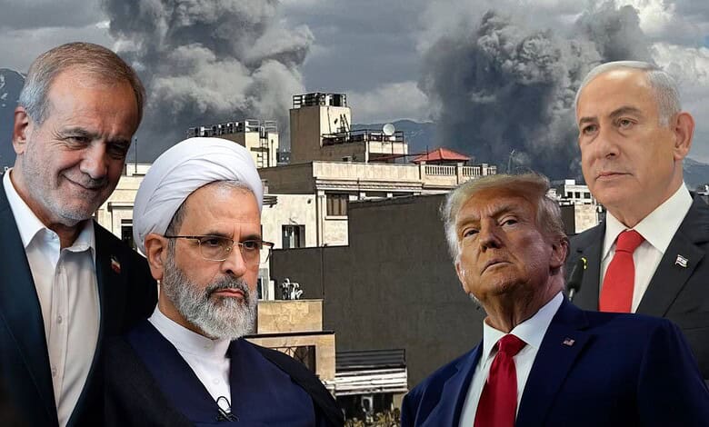 Leaders of India and the US stand together during a crisis with smoke rising behind them.
