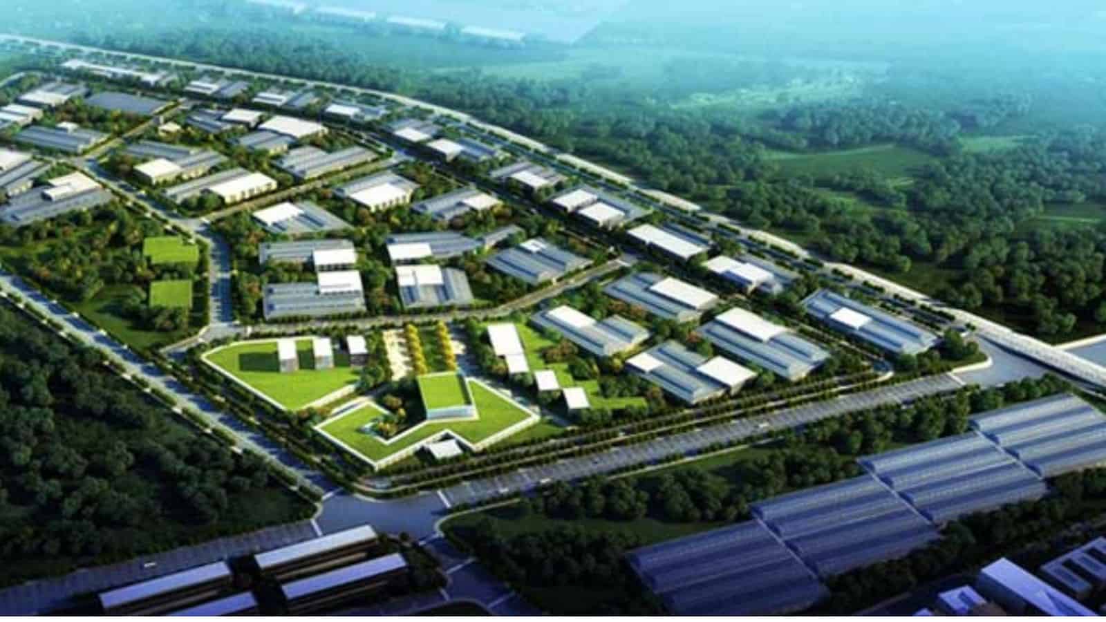 Aerial view of Zaheerabad NIMZ showing industrial zones and green spaces in Telangana.