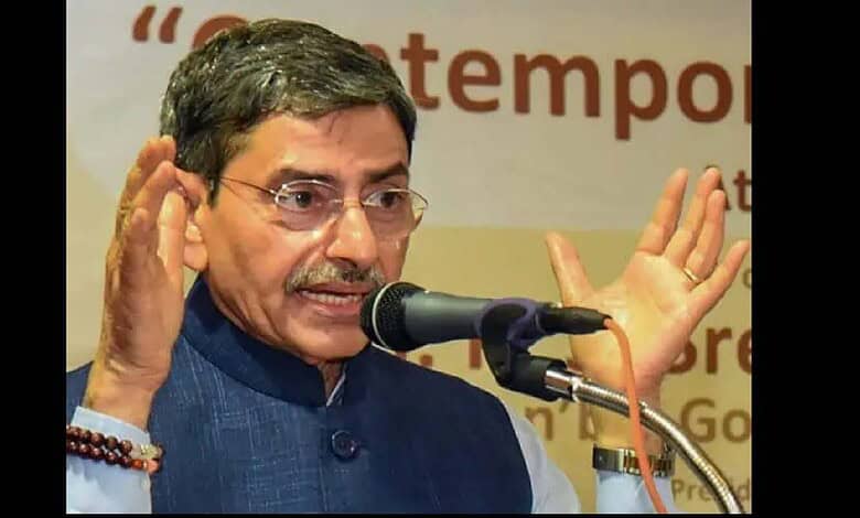 Former Tamil Nadu governor RN Ravi addresesses a meeting