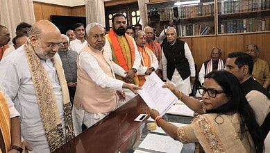 Nitish Kumar, Bihar's longest-serving CM, with party members during a formal event.