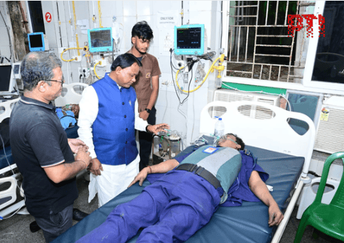 Odisha CM Mohan Charan Majhi interacts with a patient