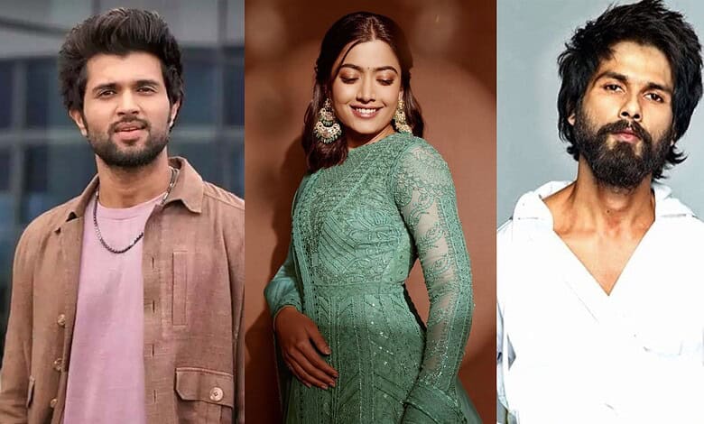 An image of Rashmika Mandanna with two male actors, highlighting her next six films and romantic on-scree.