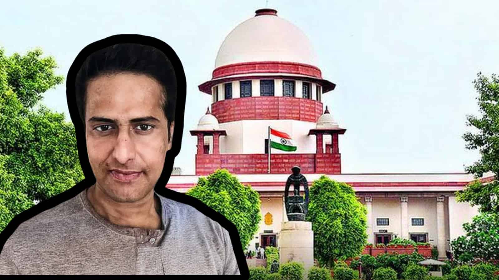 Image of the Supreme Court building with journalist Ravi Nair, related to Adani notice case.