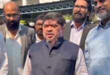 Ponnam Prabhakar addresses the media outside the Telangana Assembly