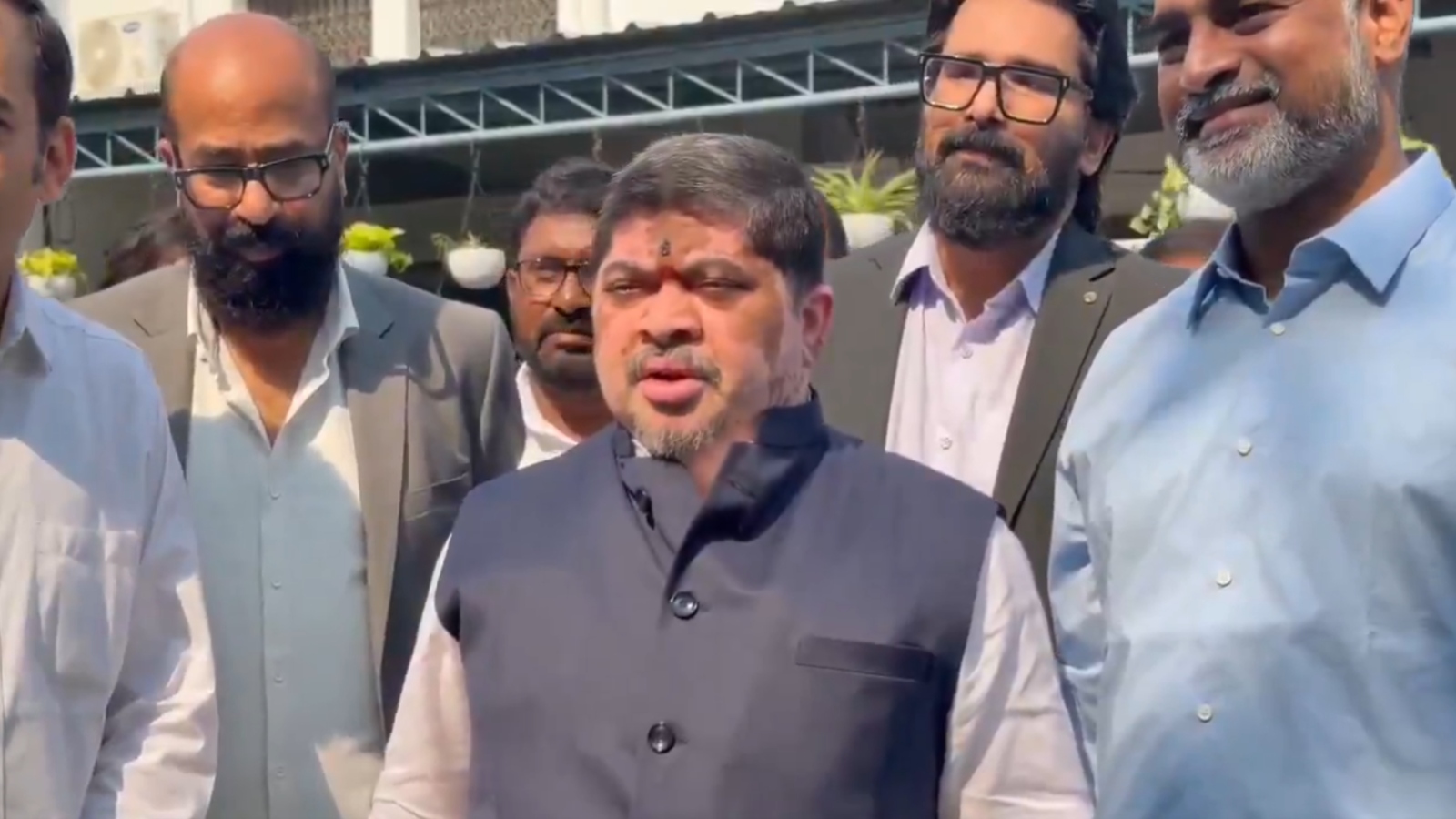 Ponnam Prabhakar addresses the media outside the Telangana Assembly