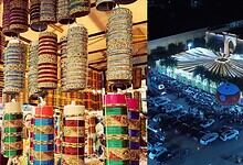 Nighttime Eid shopping at Hyderabad market with colorful bangles and busy streets.