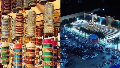 Nighttime Eid shopping at Hyderabad market with colorful bangles and busy streets.
