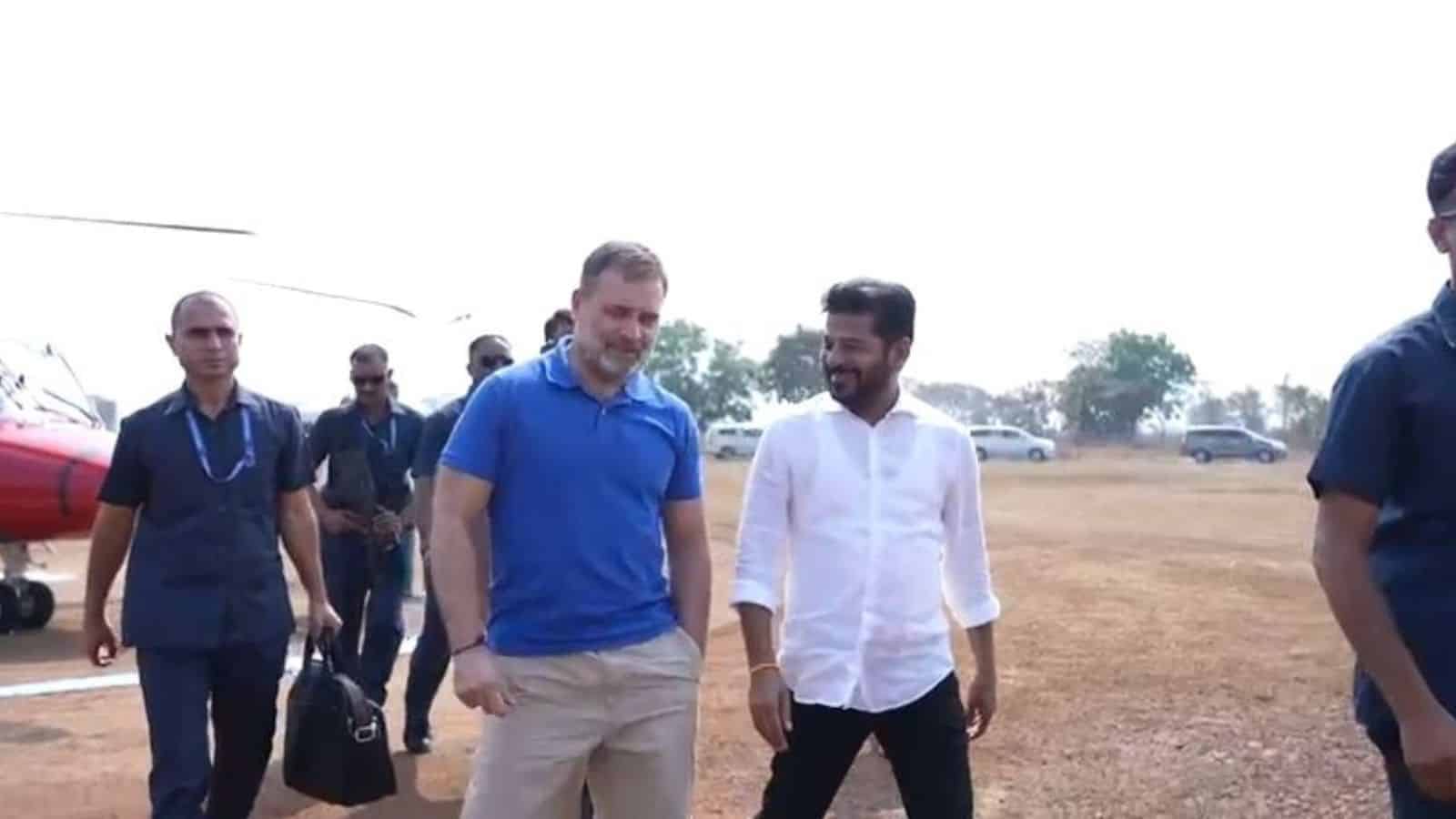 Rahul Gandhi arrives in Vikarabad for a Congress meeting with local leaders.