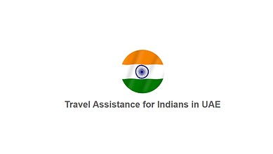 Indian flag with travel assistance text, symbolising support for Indian travellers in UAE.