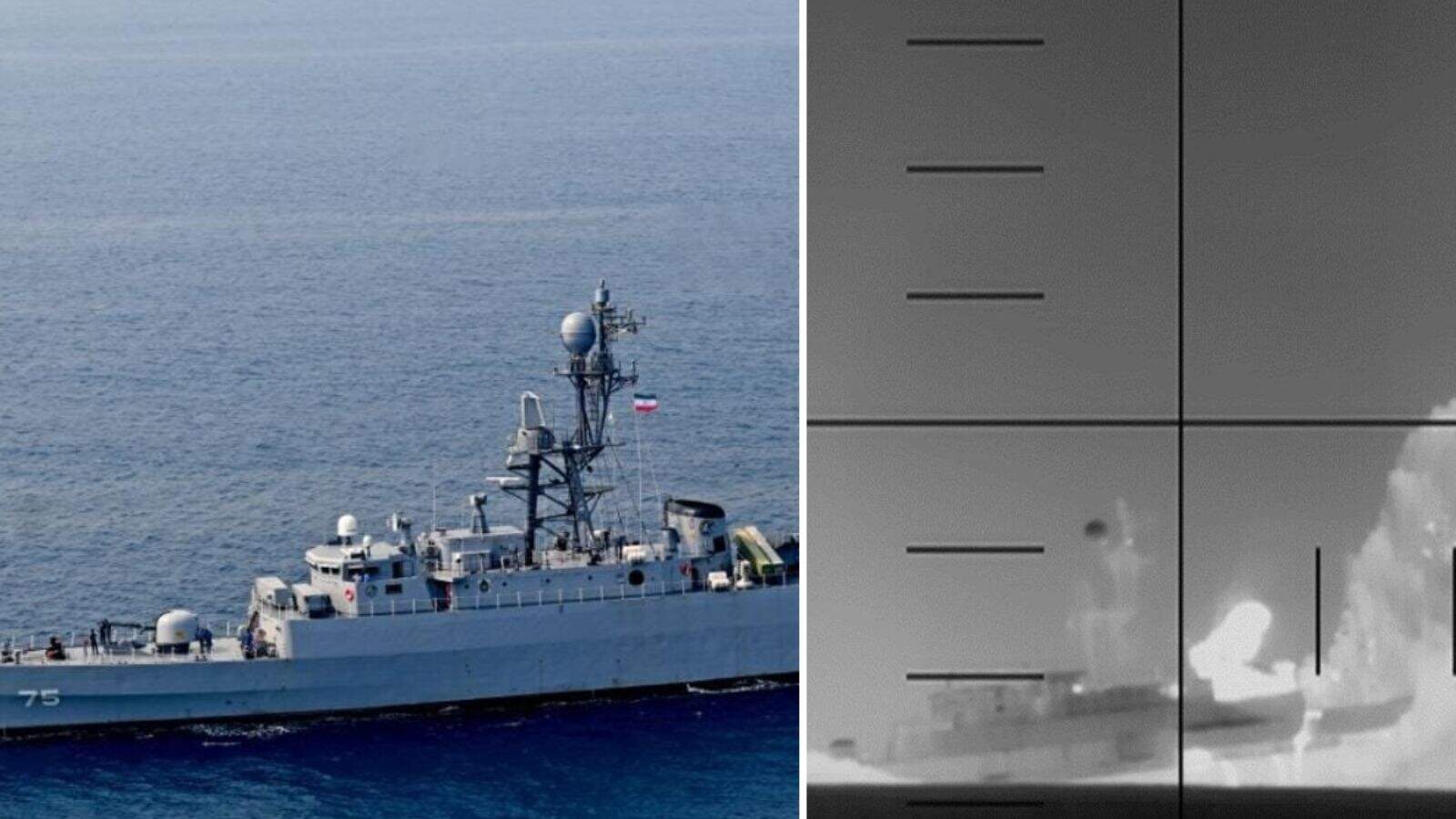 Indian Navy vessel conducting search operation at sea for survivors of Iranian warship sinking.