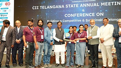 Telangana Labour and Mines Minister G Vivek Venkataswamy at the CII Annual meeting in Hyderabad