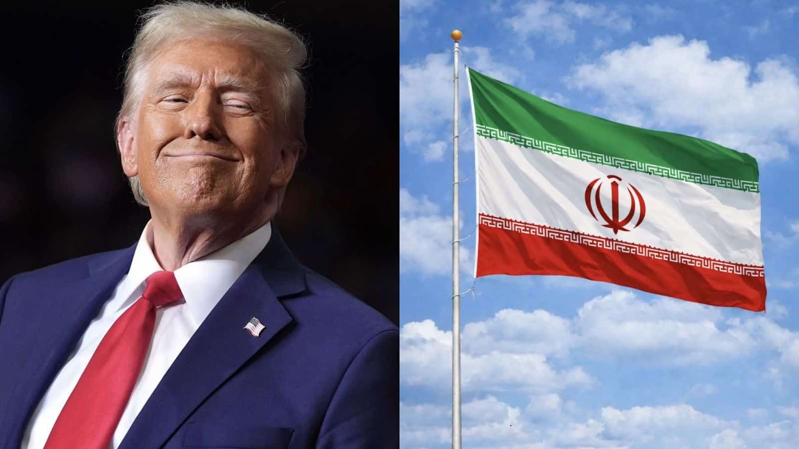 Image showing former US President Donald Trump and the Iranian flag amid tensions.