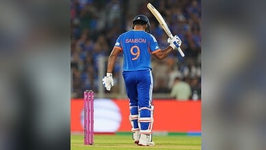 Sanju Samson batting in the T20 World Cup 2026 final, joining Kohli in an elite cricketing achievement wi.