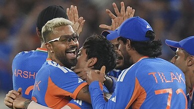 India cricket team celebrating their second consecutive T20 World Cup win.