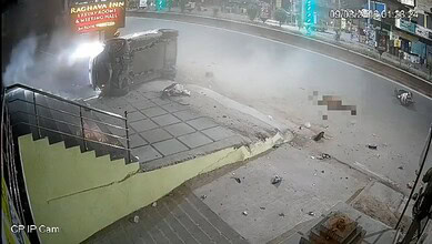 An overturned car after accident in Nalgonda